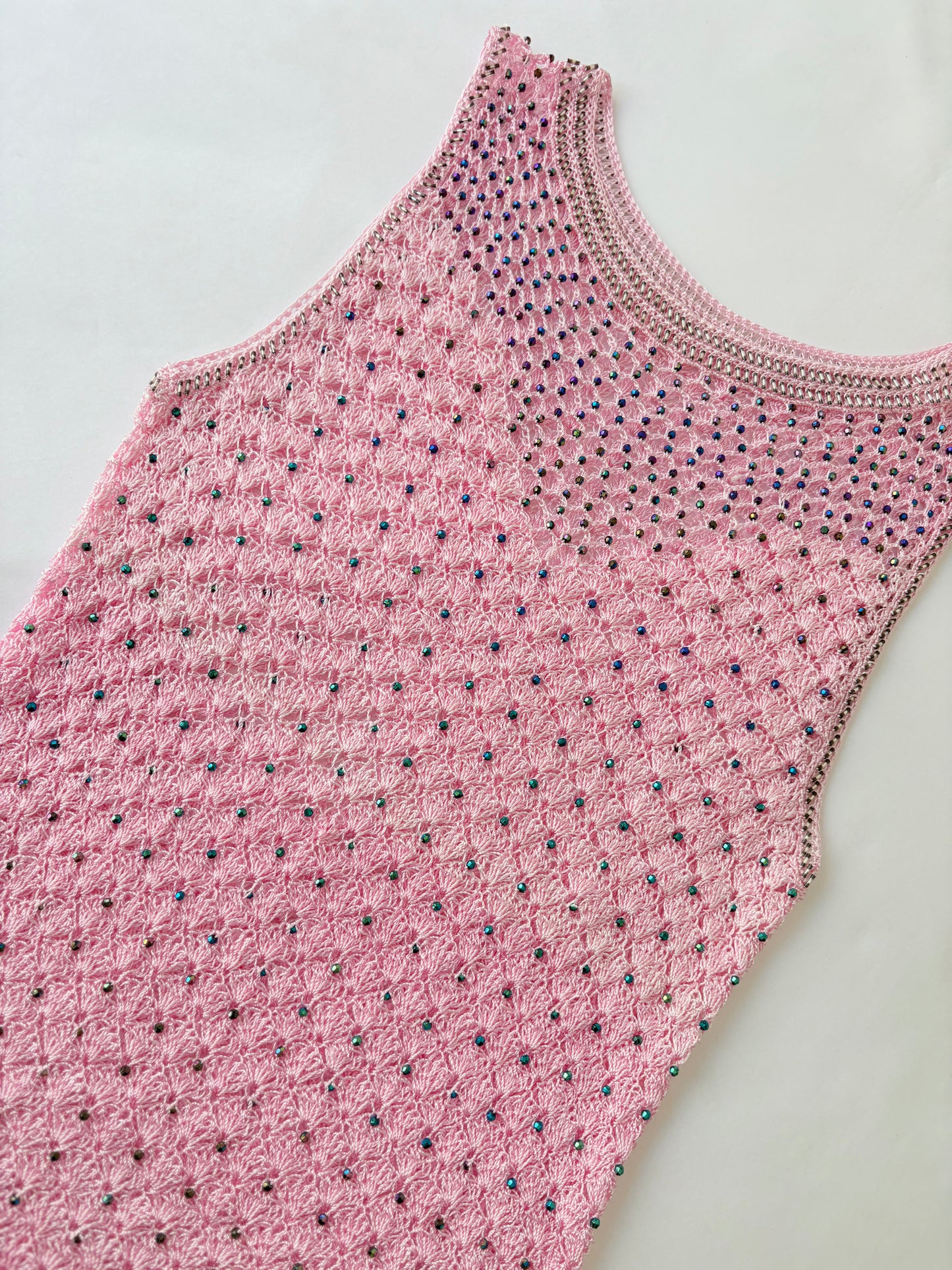 00’s Beaded pink crochet tank | Size 10-12