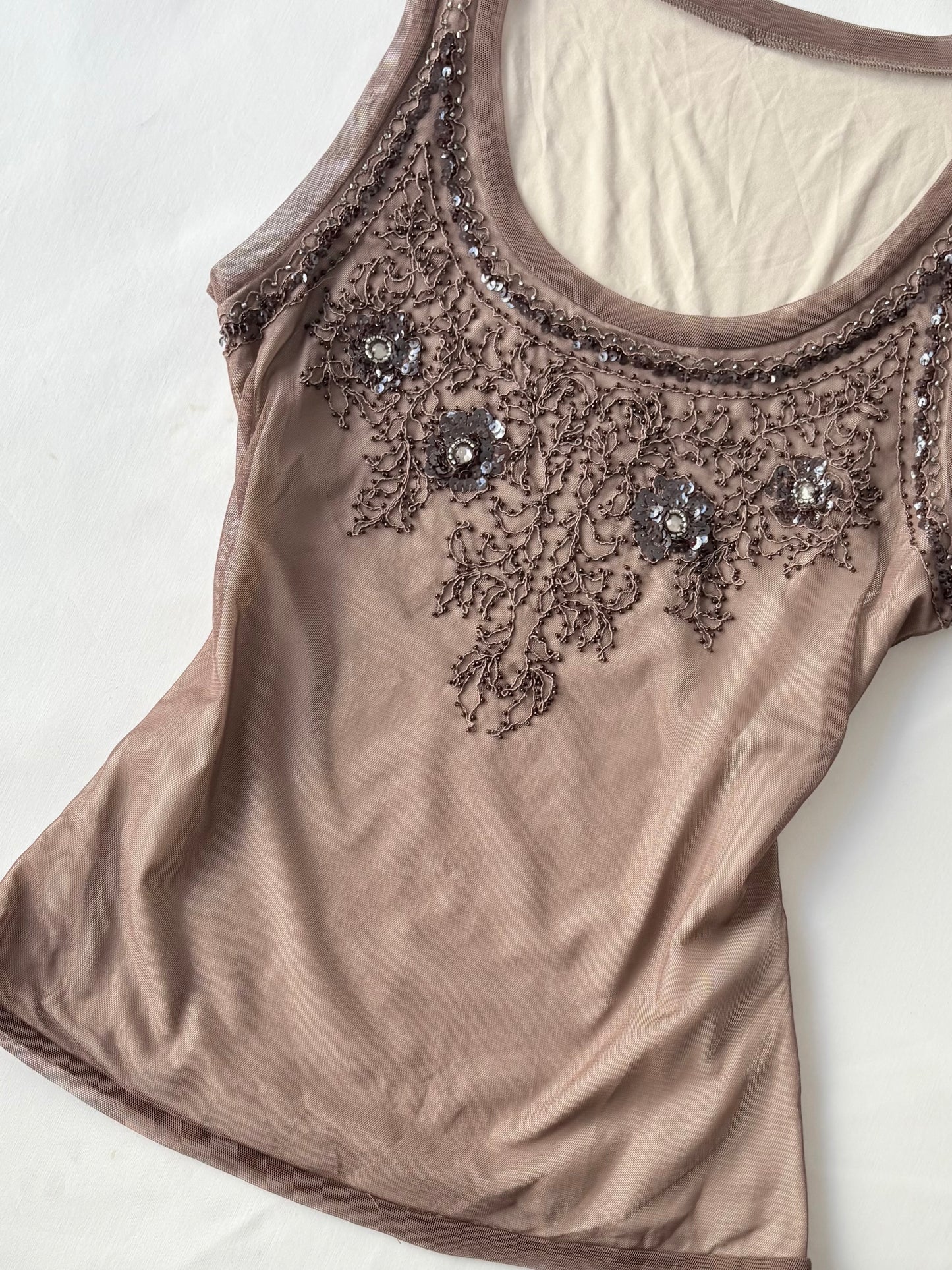 00’s Japanese beaded brown top | Size 10
