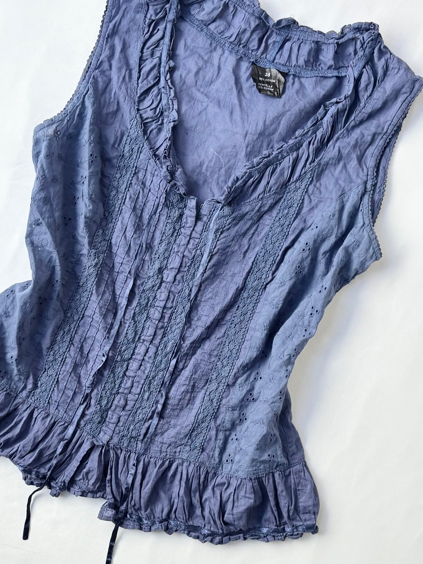 00’s Blue embroidered clasp front top | Size 12