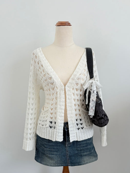 00’s White open knit cardigan | Size 10