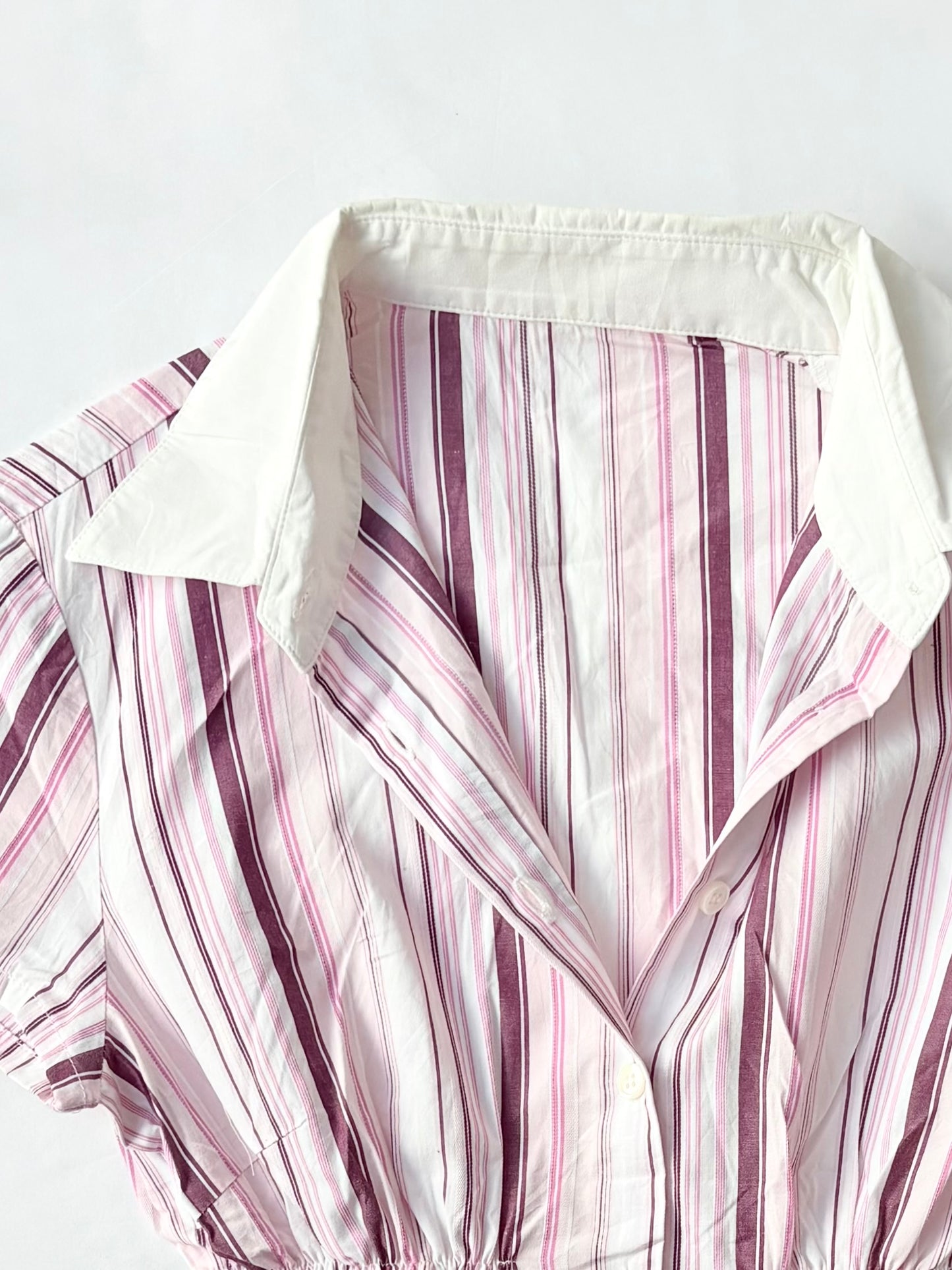 00’s Pink striped cinched shirt | Size 8-10