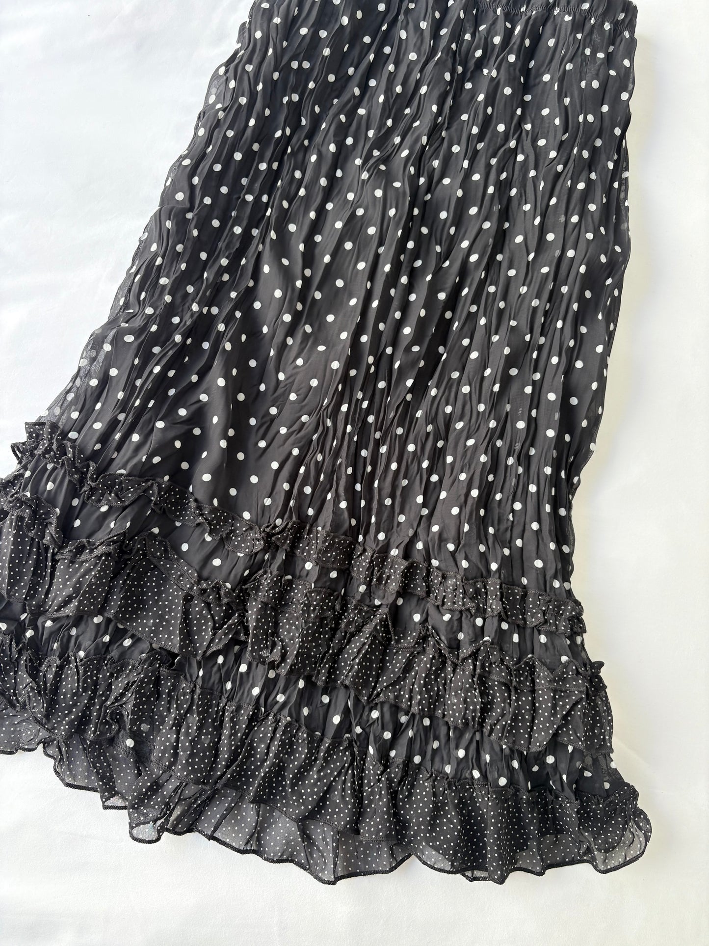 00’s Polka dot ruffle midi skirt | Size 14-16