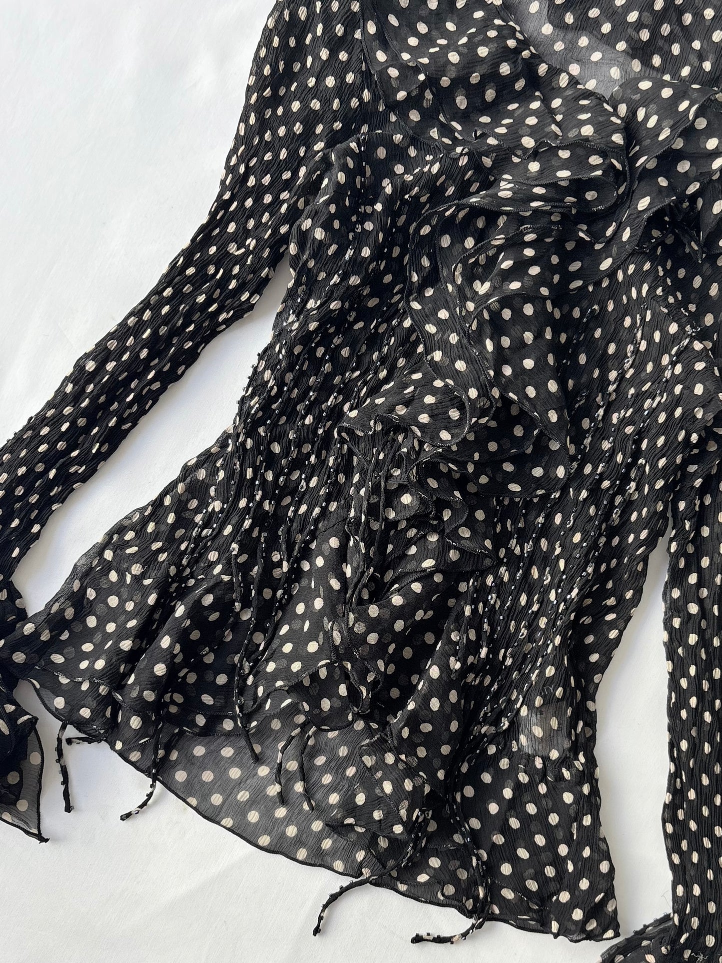 00’s Silk polka dot flared top | Size 10