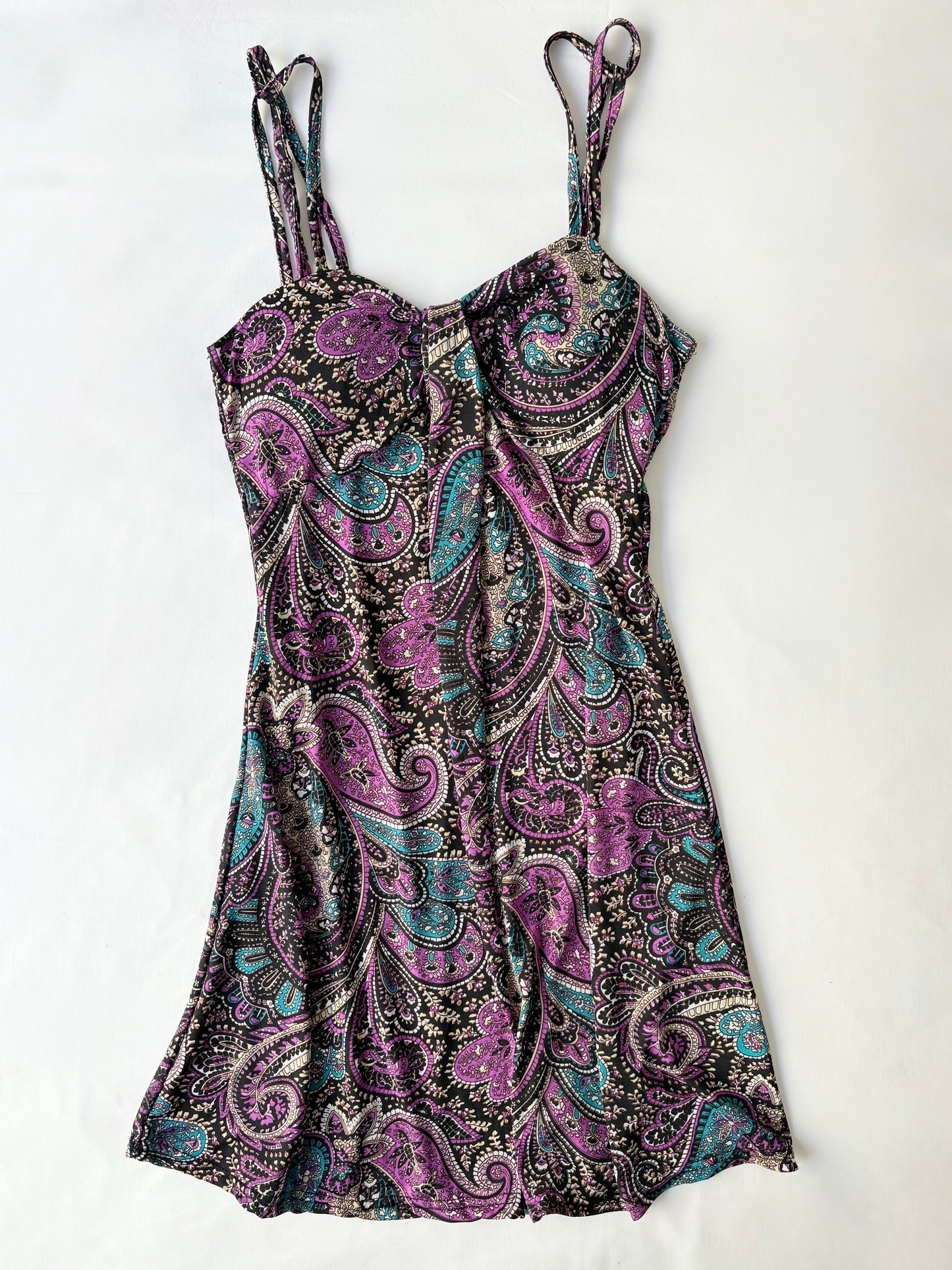 00’s Strappy paisley mini dress | Size 12