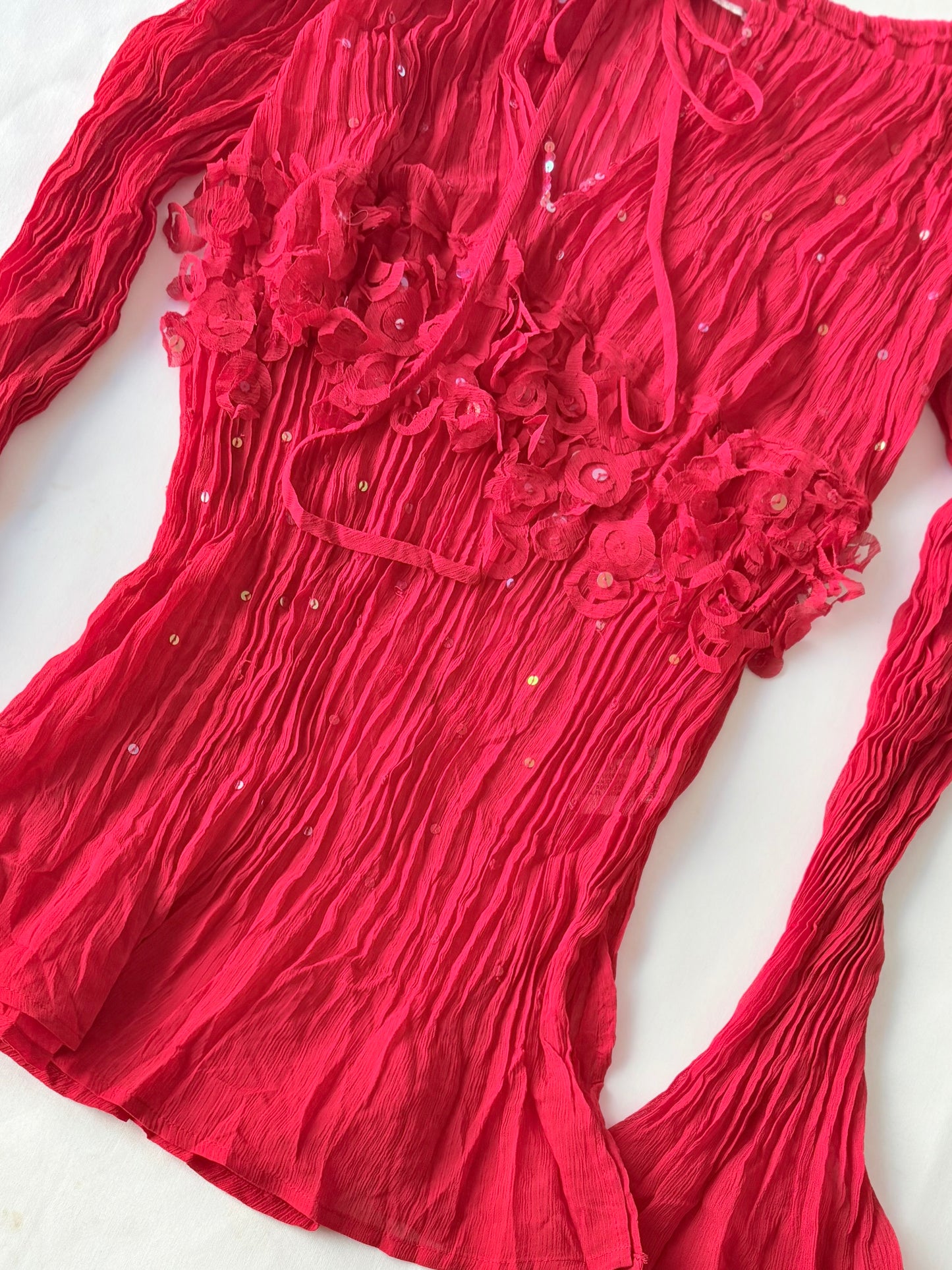 00’s Red flared sequin top | Size 10-12