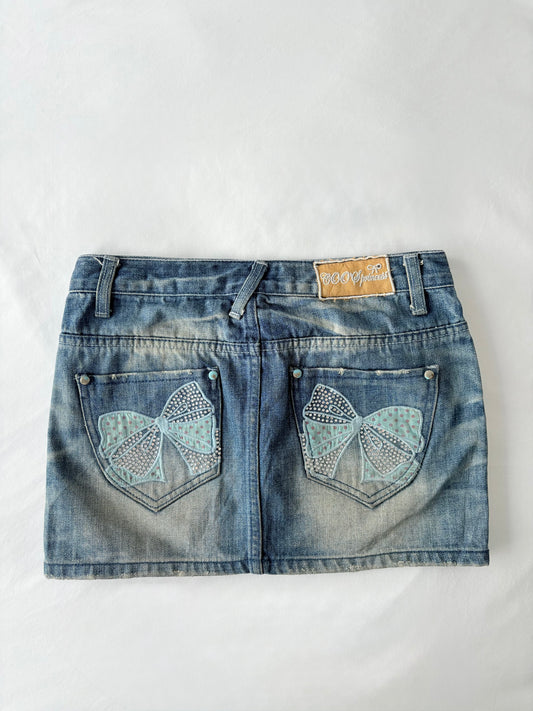 00’s Bow embroidered denim skirt | Size 8