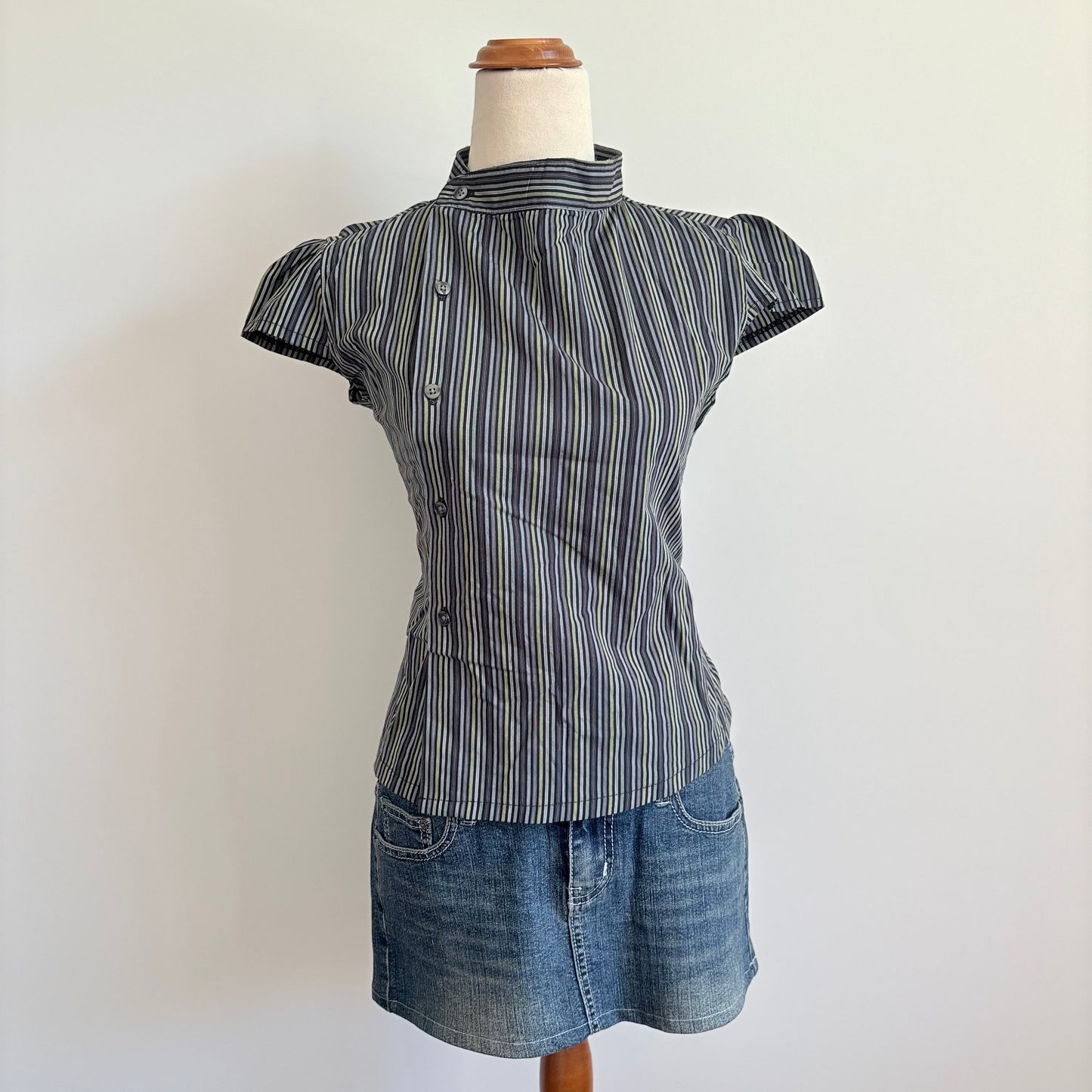 00’s Green reworked cap sleeve shirt | Size 10