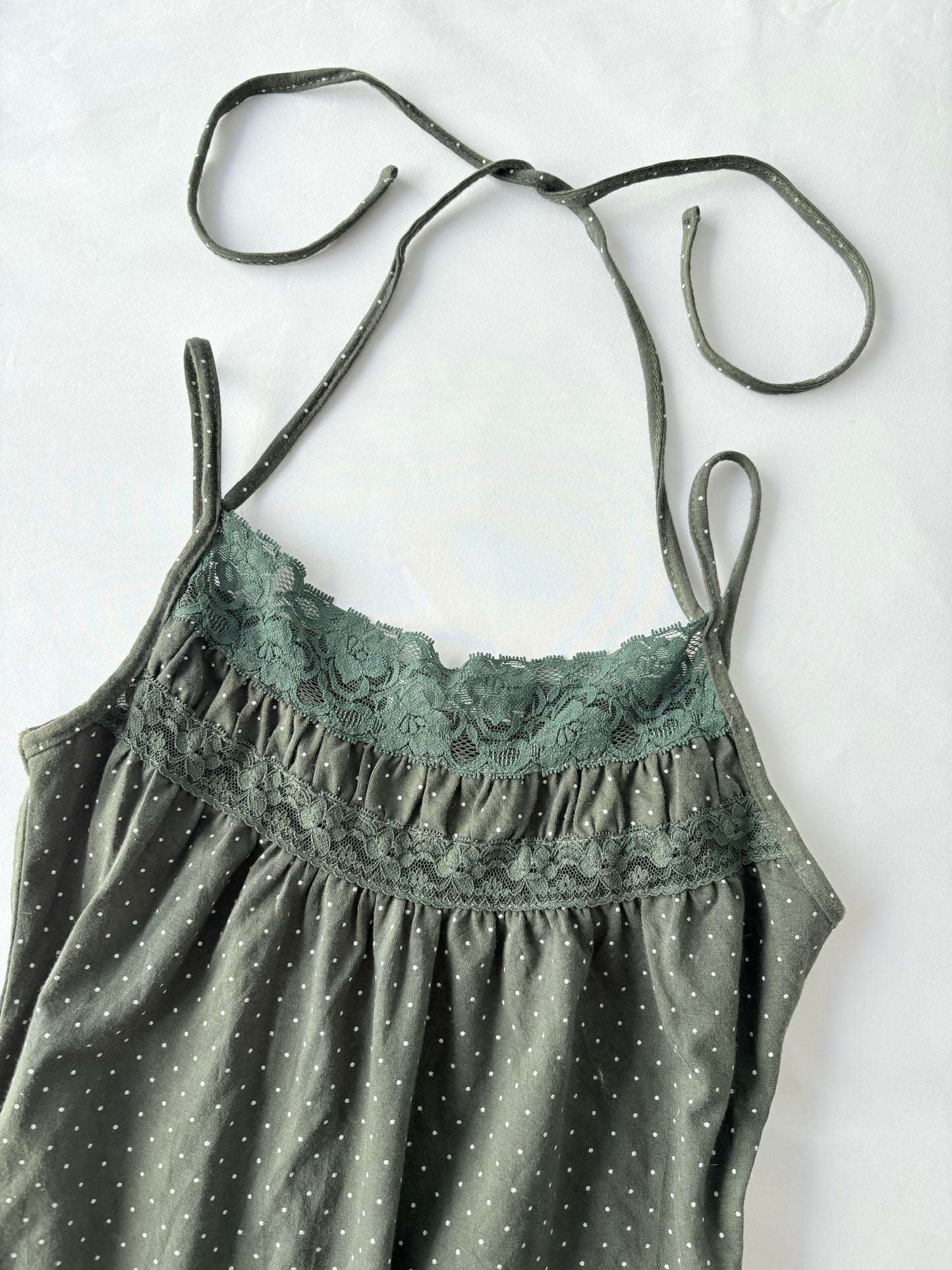 00’s Green polka dot halter | Size 10