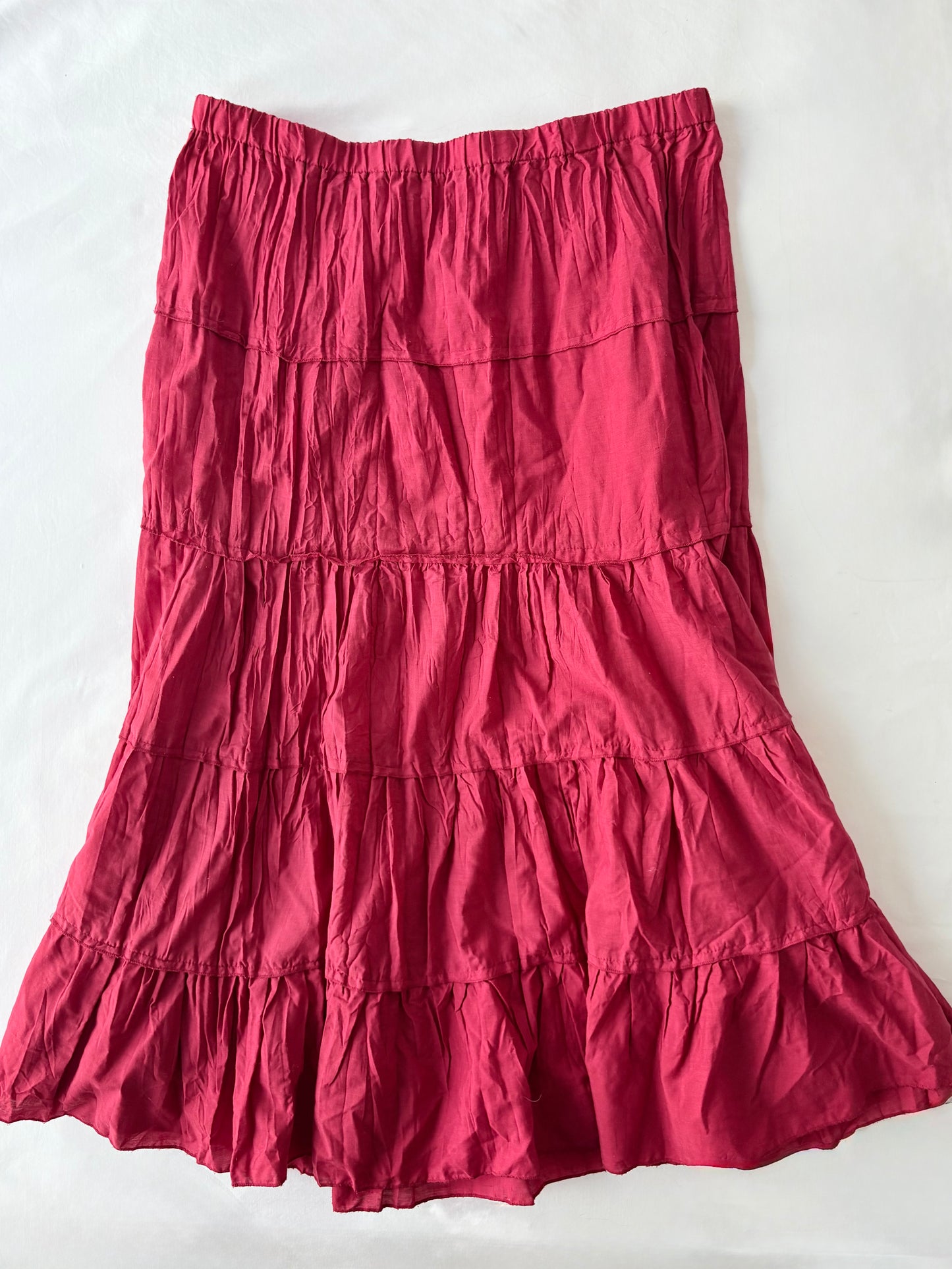 00’s Red tiered maxi skirt | Size 12-14