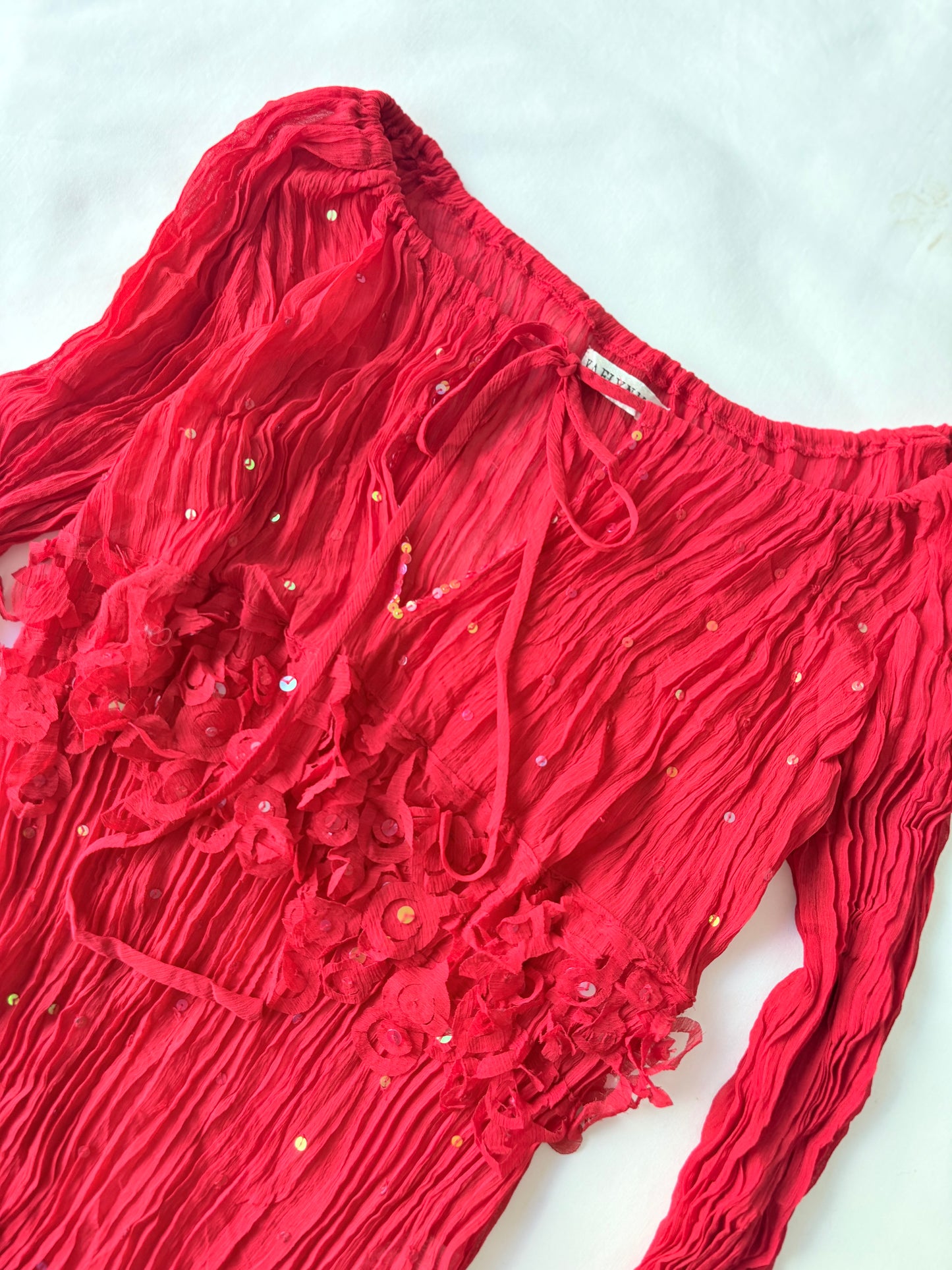 00’s Red flared sequin top | Size 10-12