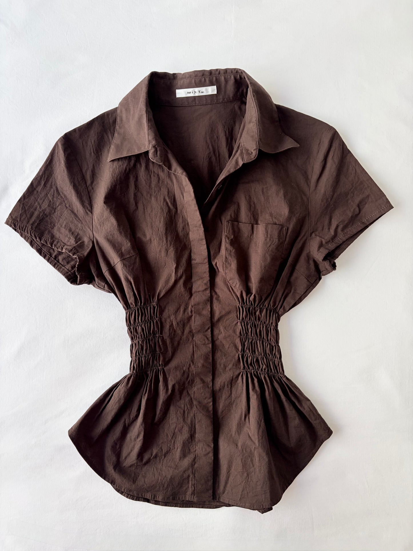 00’s Chocolate brown cinched shirt | Size 8-10