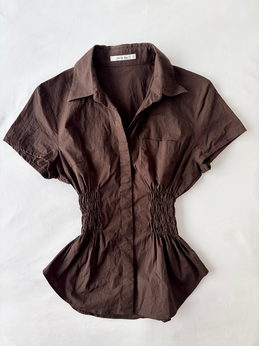 00’s Chocolate brown cinched shirt | Size 8-10