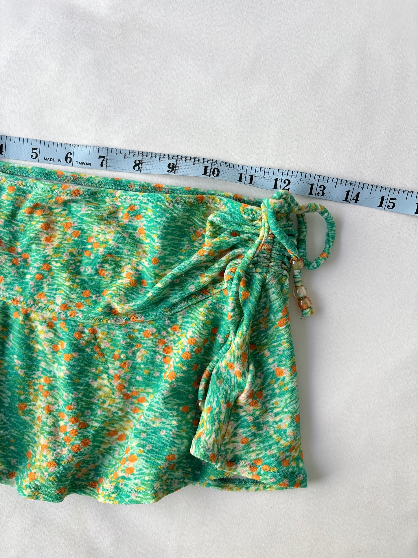 00’s Green ruched floral micro skirt | Size 4