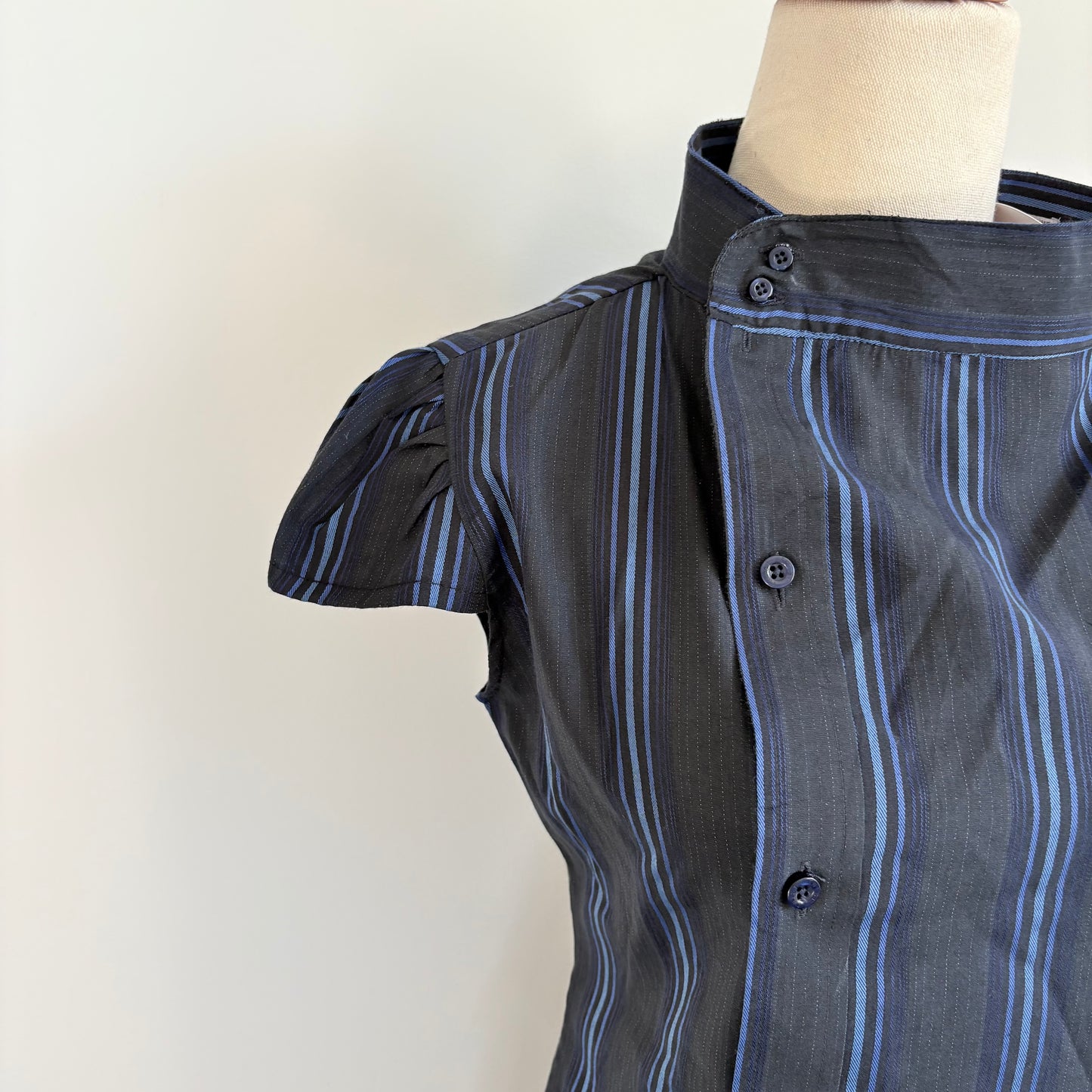 00’s Blue striped cap sleeve reworked shirt | Size 10