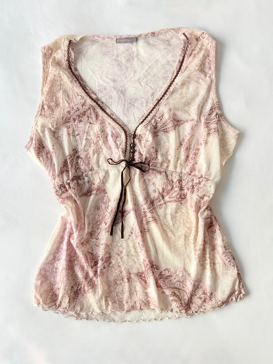00’s Paisley suede ribbon top | Size large