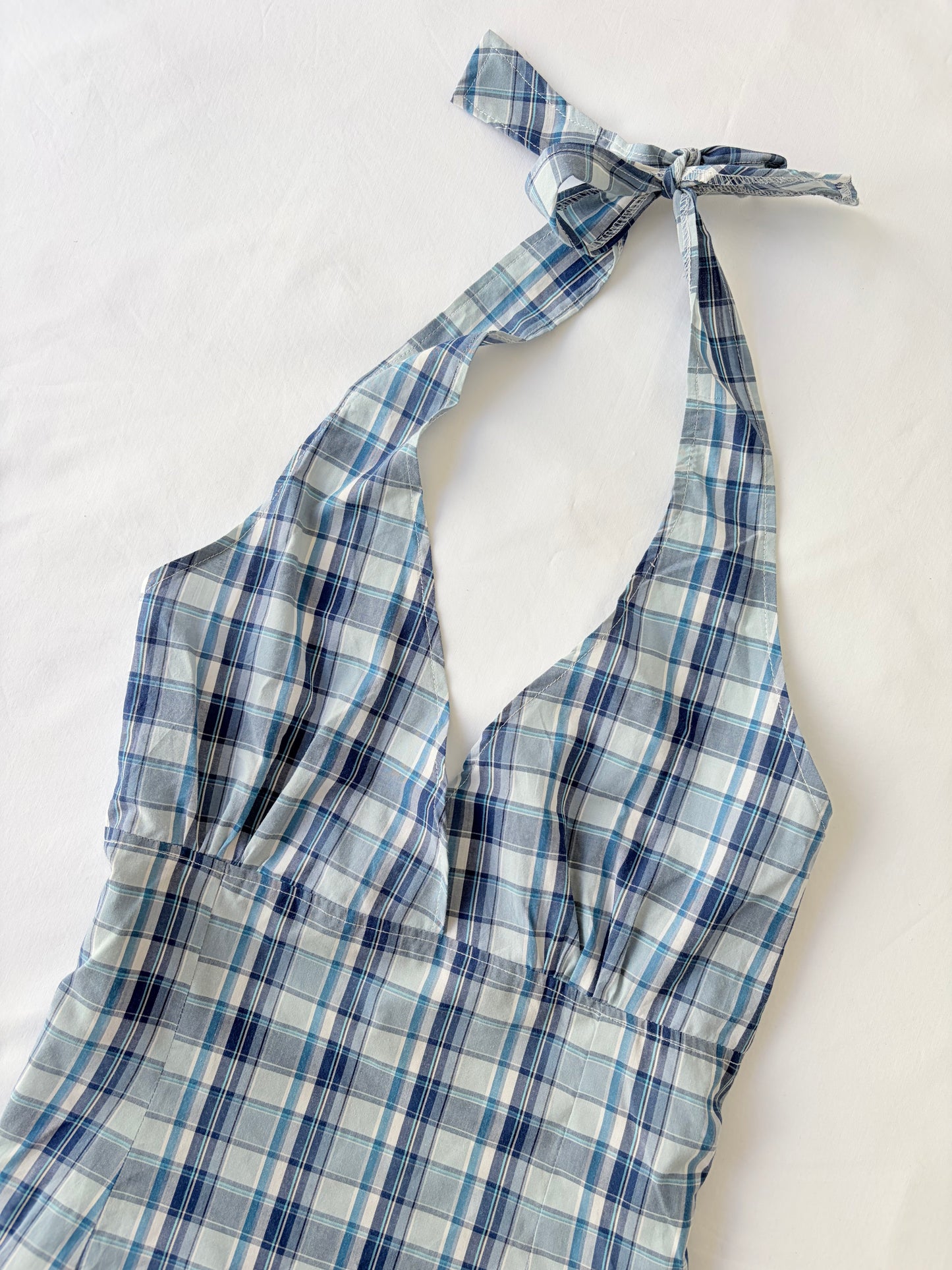 00’s Blue plaid halter tank | Size 12