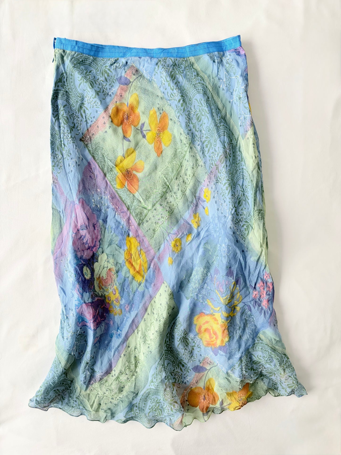 00’s Blue floral maxi skirt | Size 8