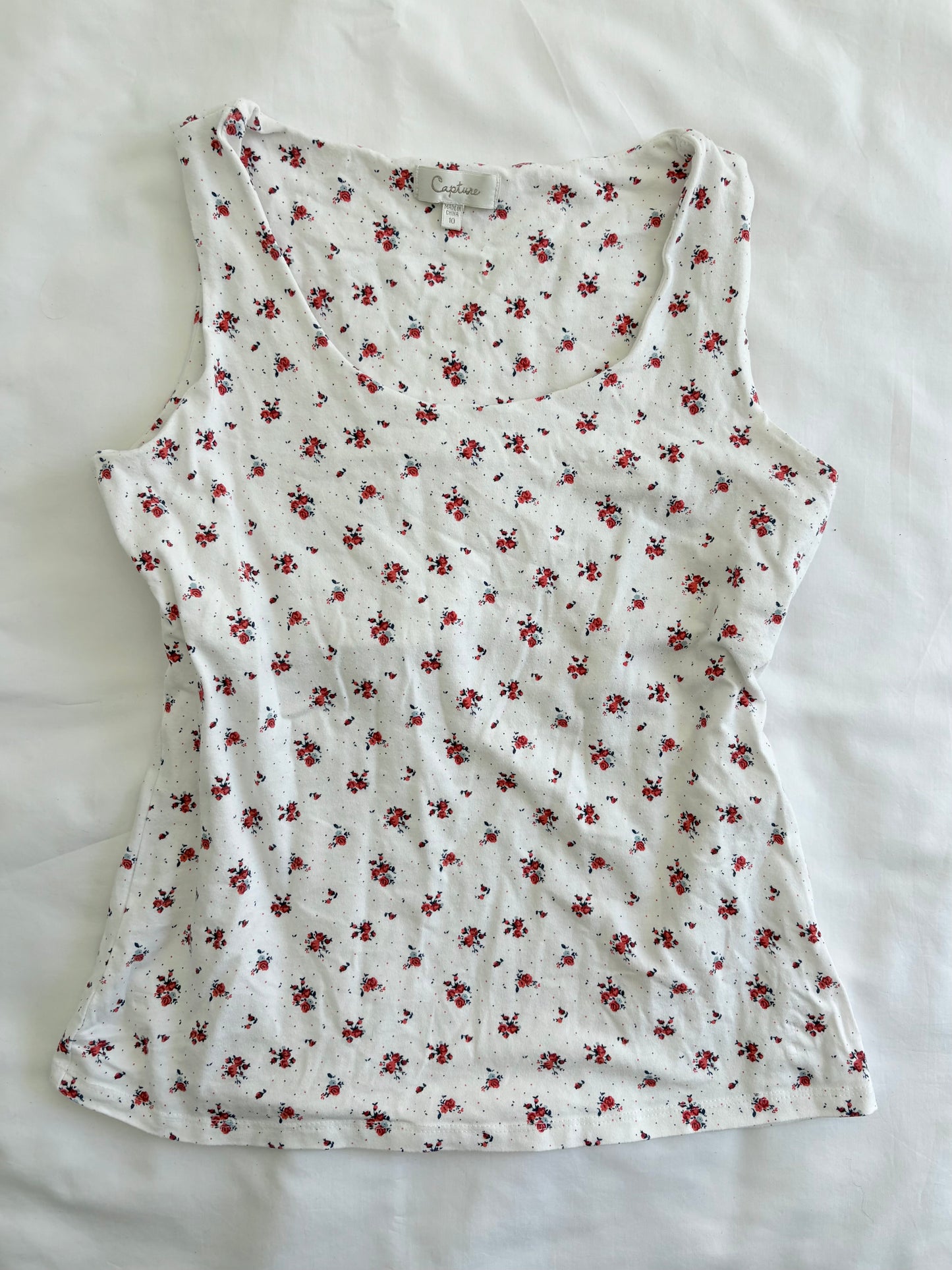 00’s White floral tank | Size 10