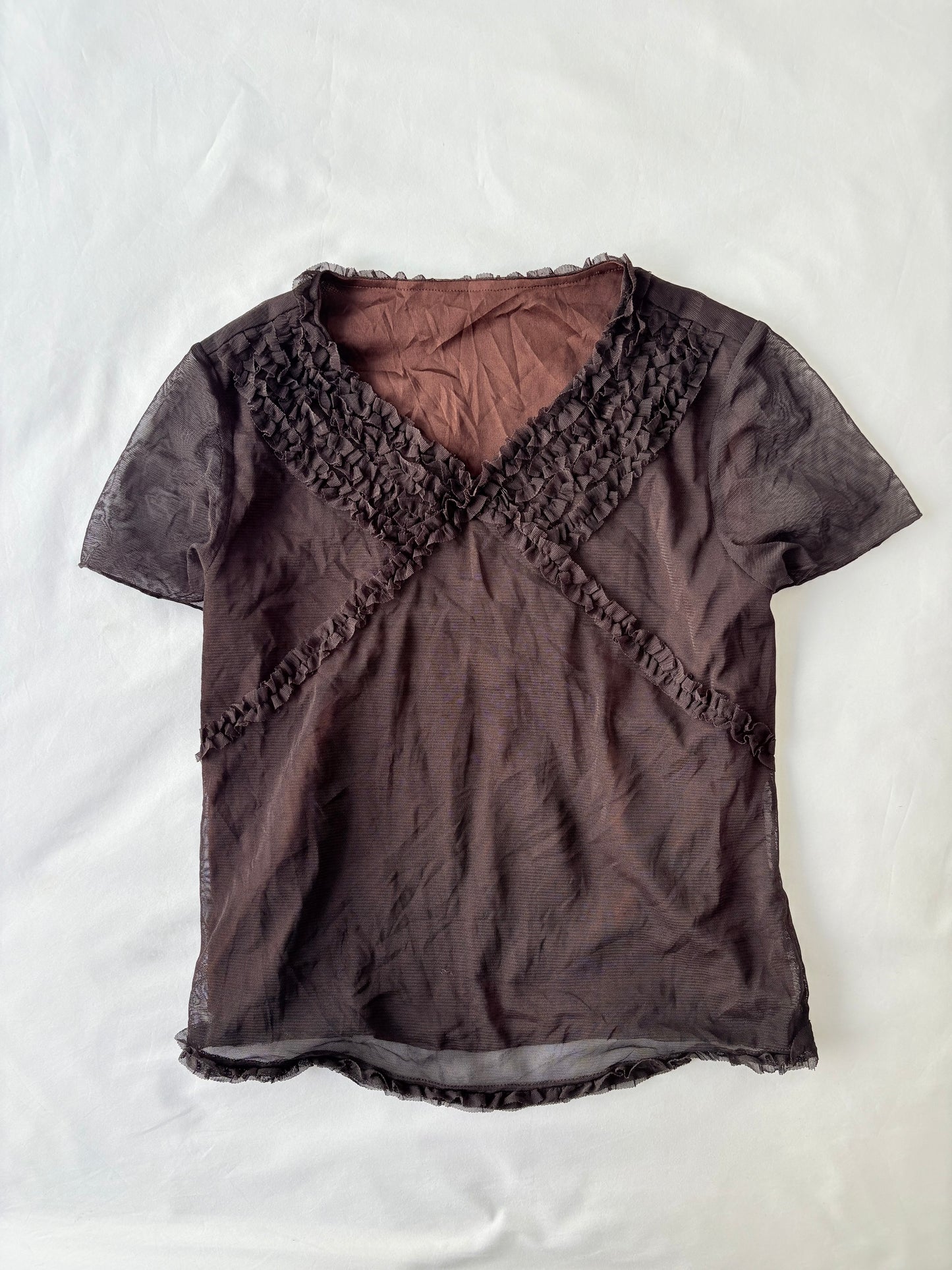 00’s Chocolate brown micro mesh tee | Size large