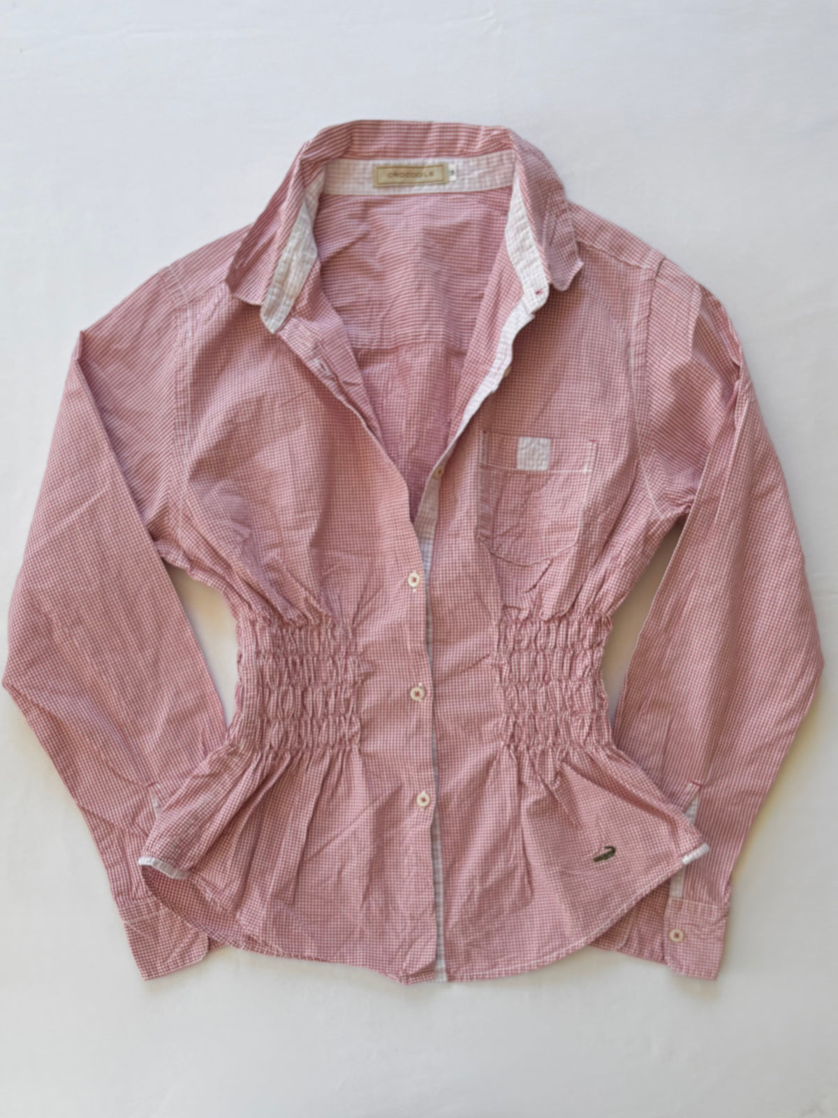 00’s Crocodile gingham cinched shirt | Size 8-10