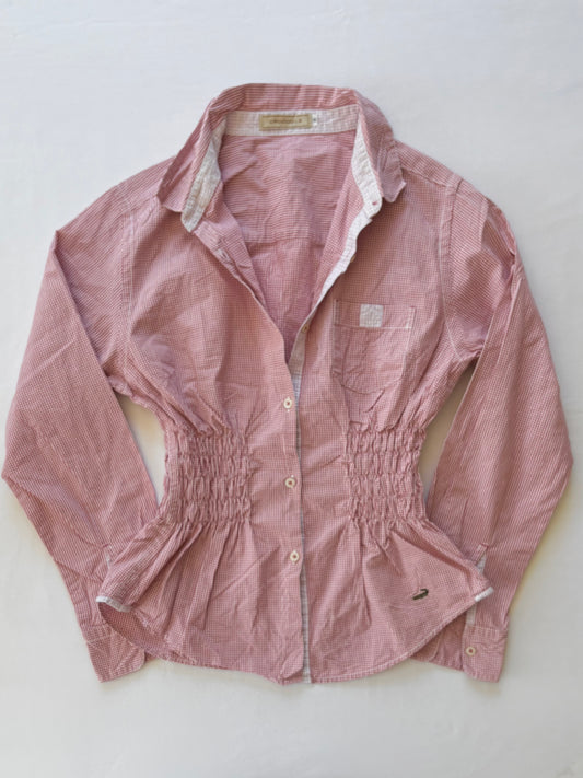 00’s Crocodile gingham cinched shirt | Size 8-10
