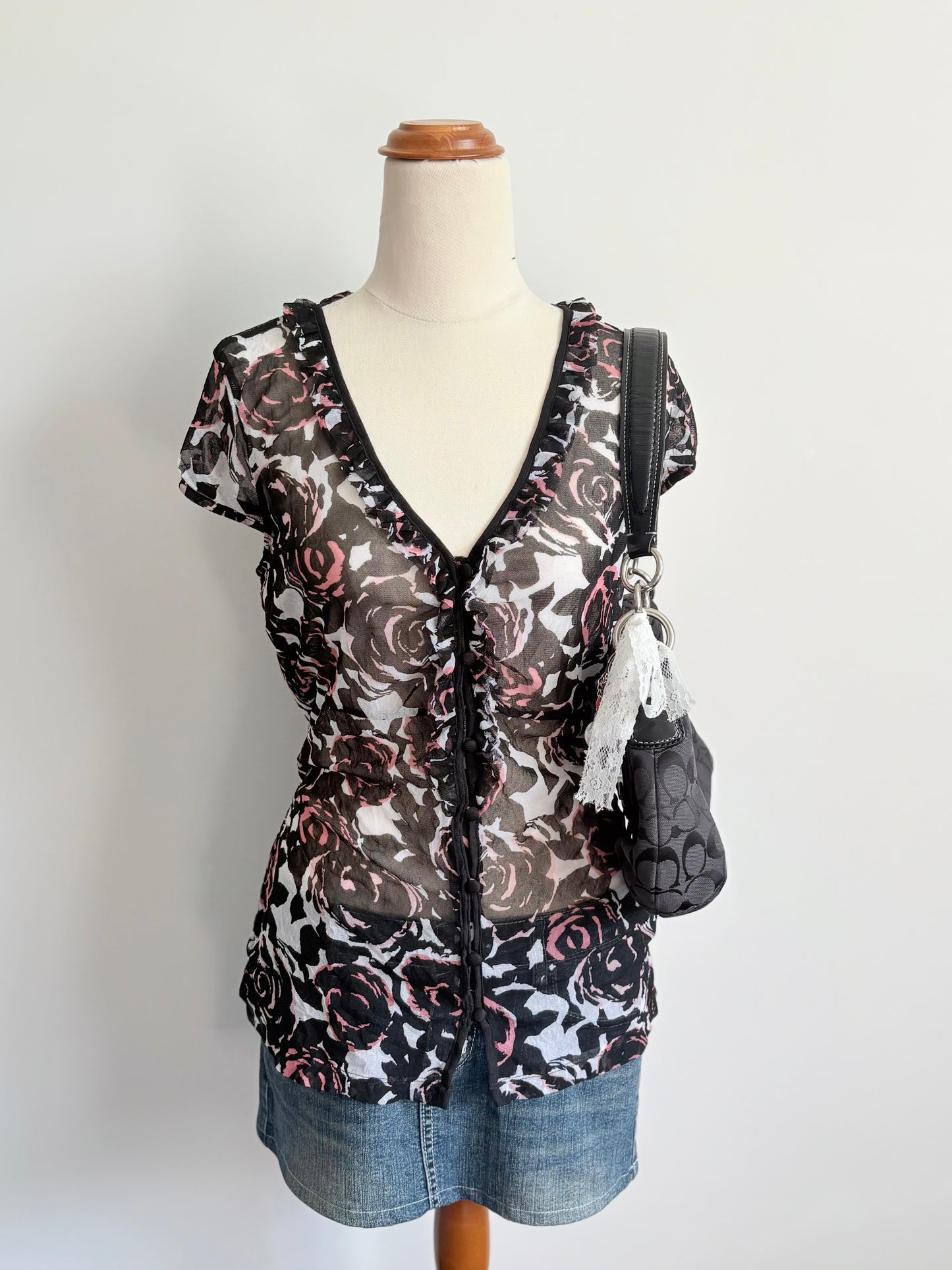 00’s Mexx floral sheer top | Size large