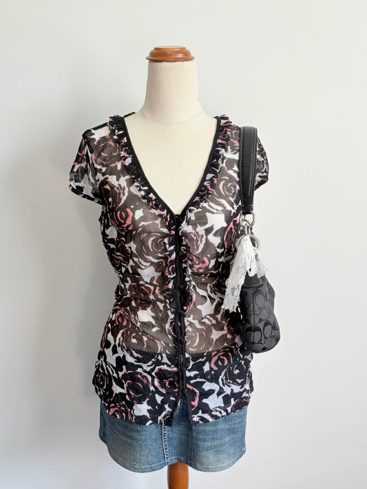00’s Mexx floral sheer top | Size large