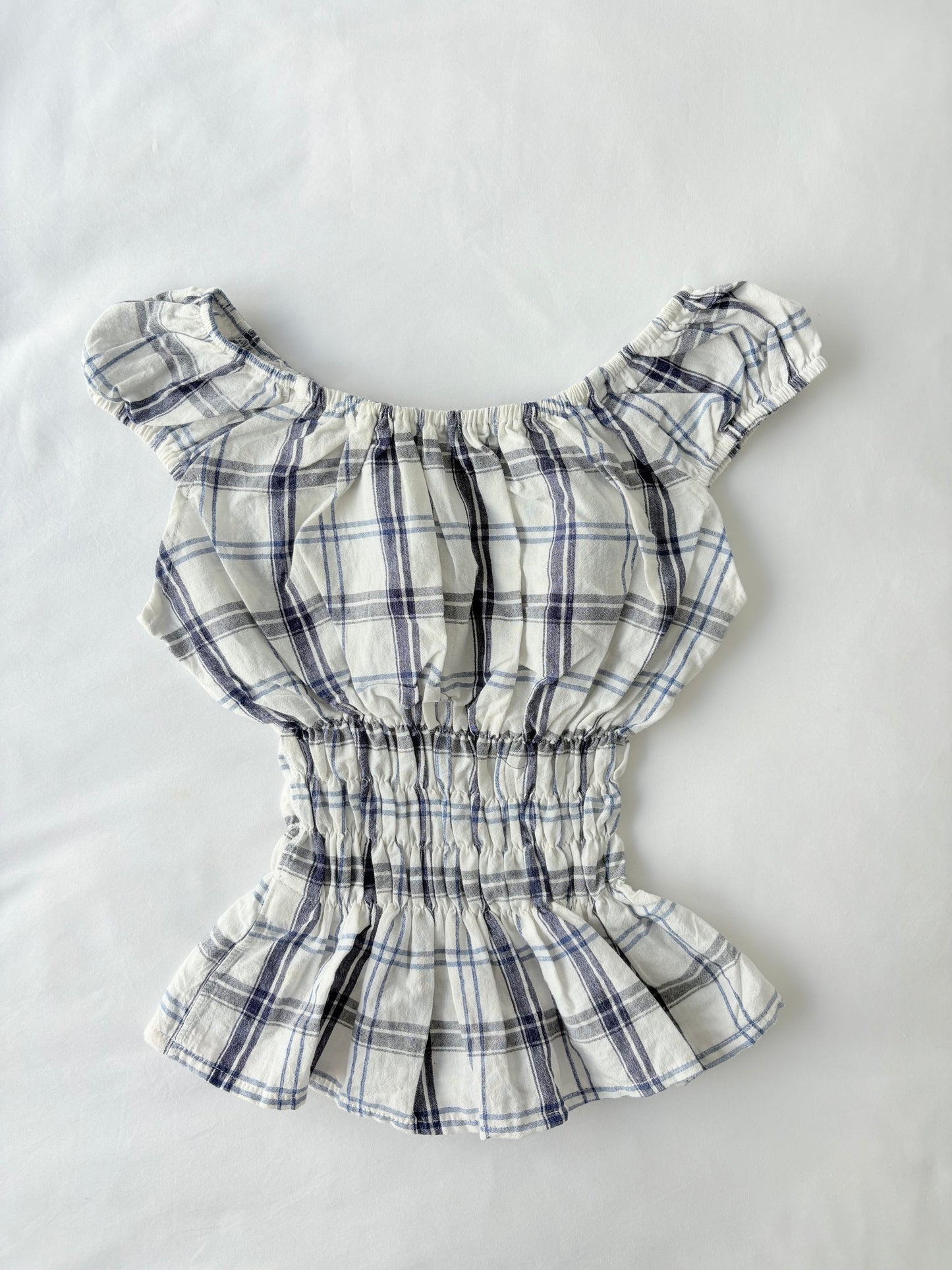 00’s Milkmaid blue plaid top | Size 10-12