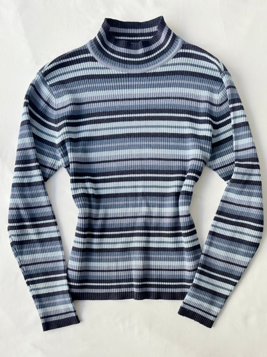 00’s Striped blue ribbed top | Size large