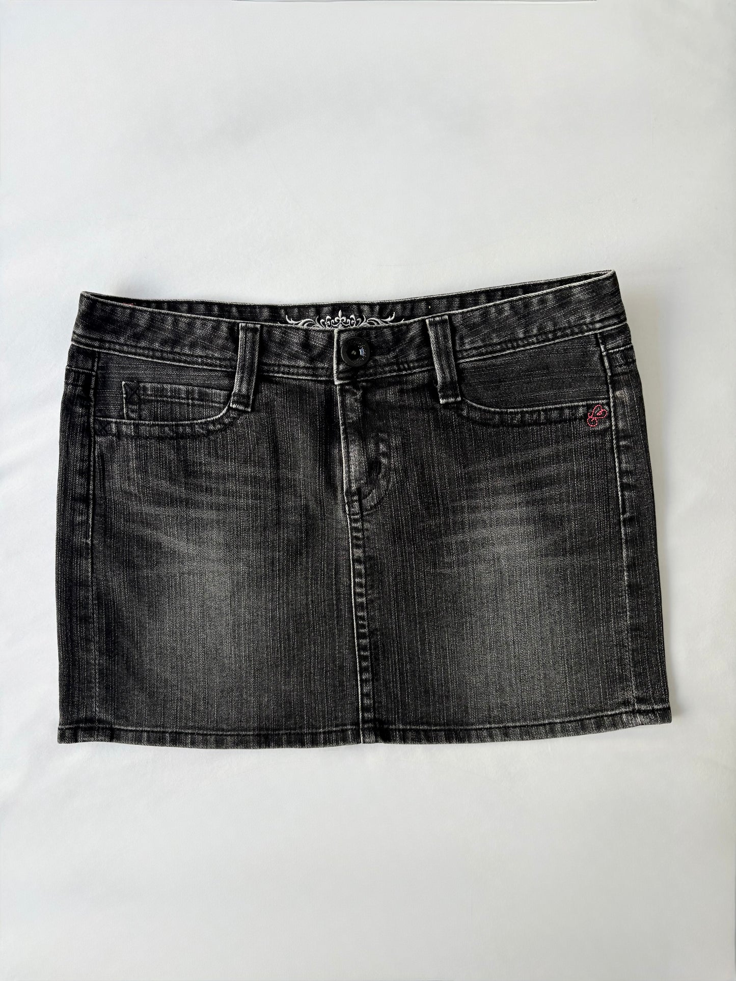 00’s Embroidered denim grey mini skirt | Size 10