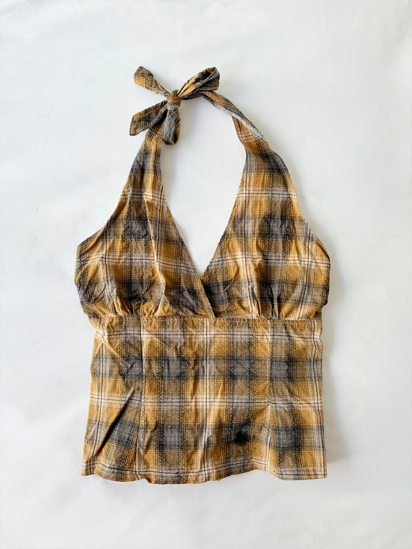 00’s Orange plaid halter tank | Size 12