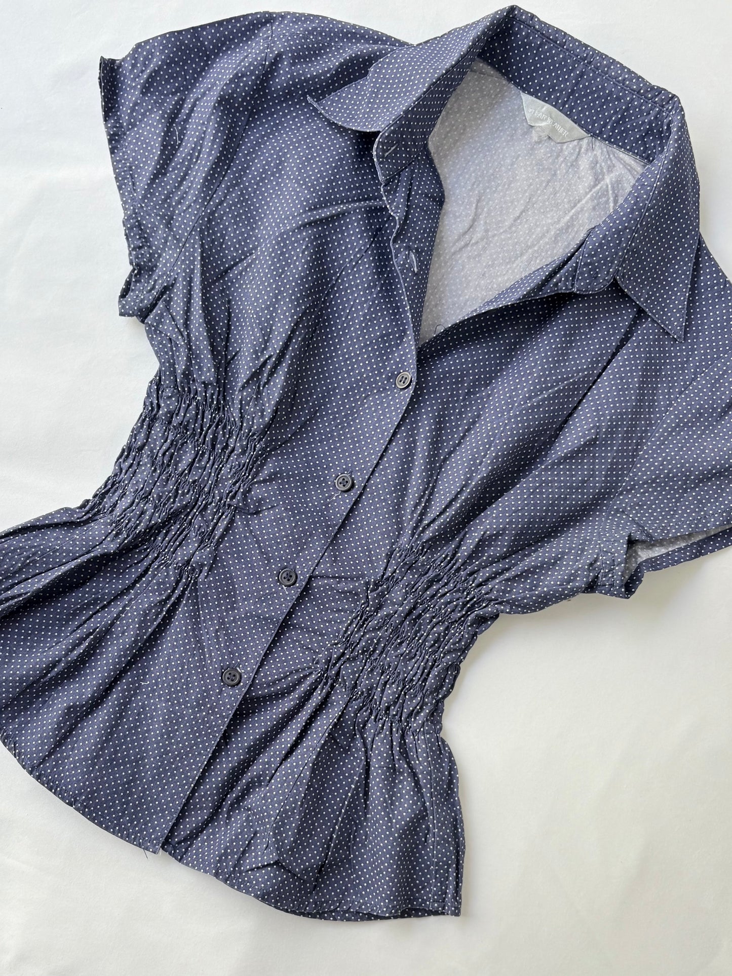 00’s Navy polka dot cinched shirt | Size 8-10