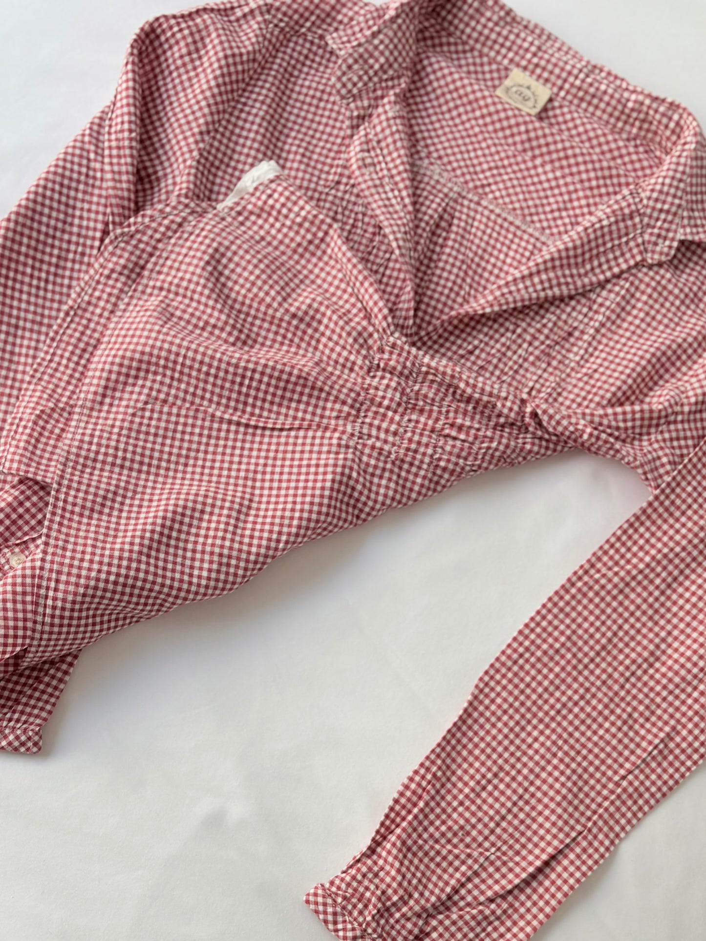 00’s Gingham red cotton cinched shirt | Size 10