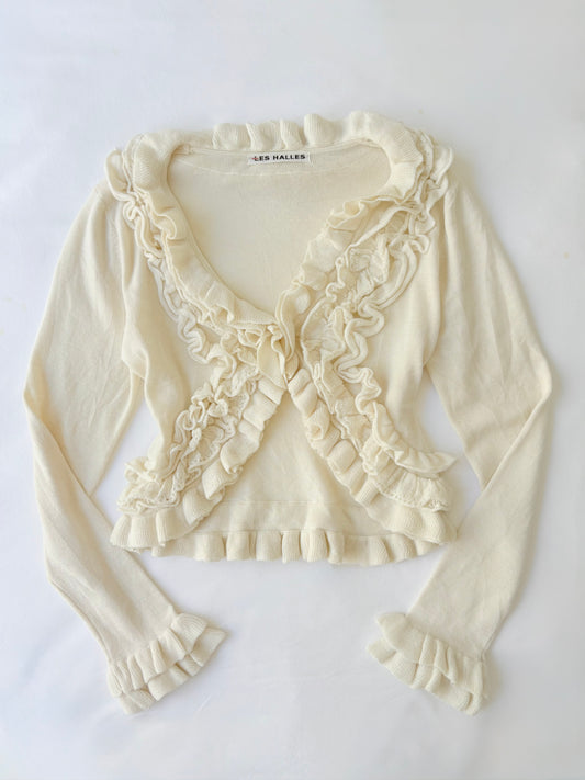 00’s Cream ruffle cardigan | Size medium