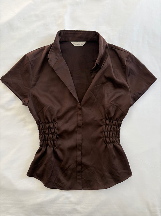 00’s Brown satin cinched shirt | Size 10-12