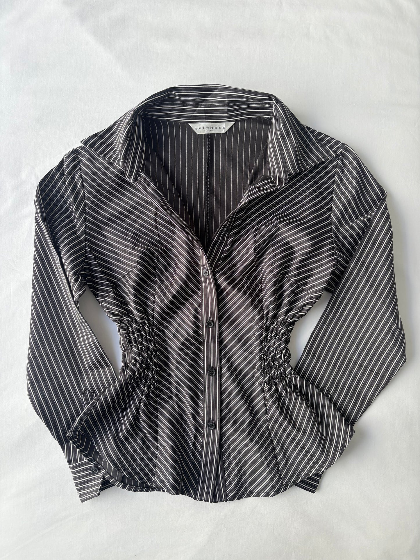 00’s Black pinstripe cinched shirt | Size 12