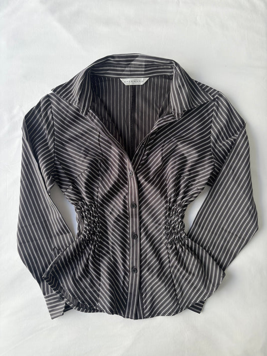 00’s Black pinstripe cinched shirt | Size 12