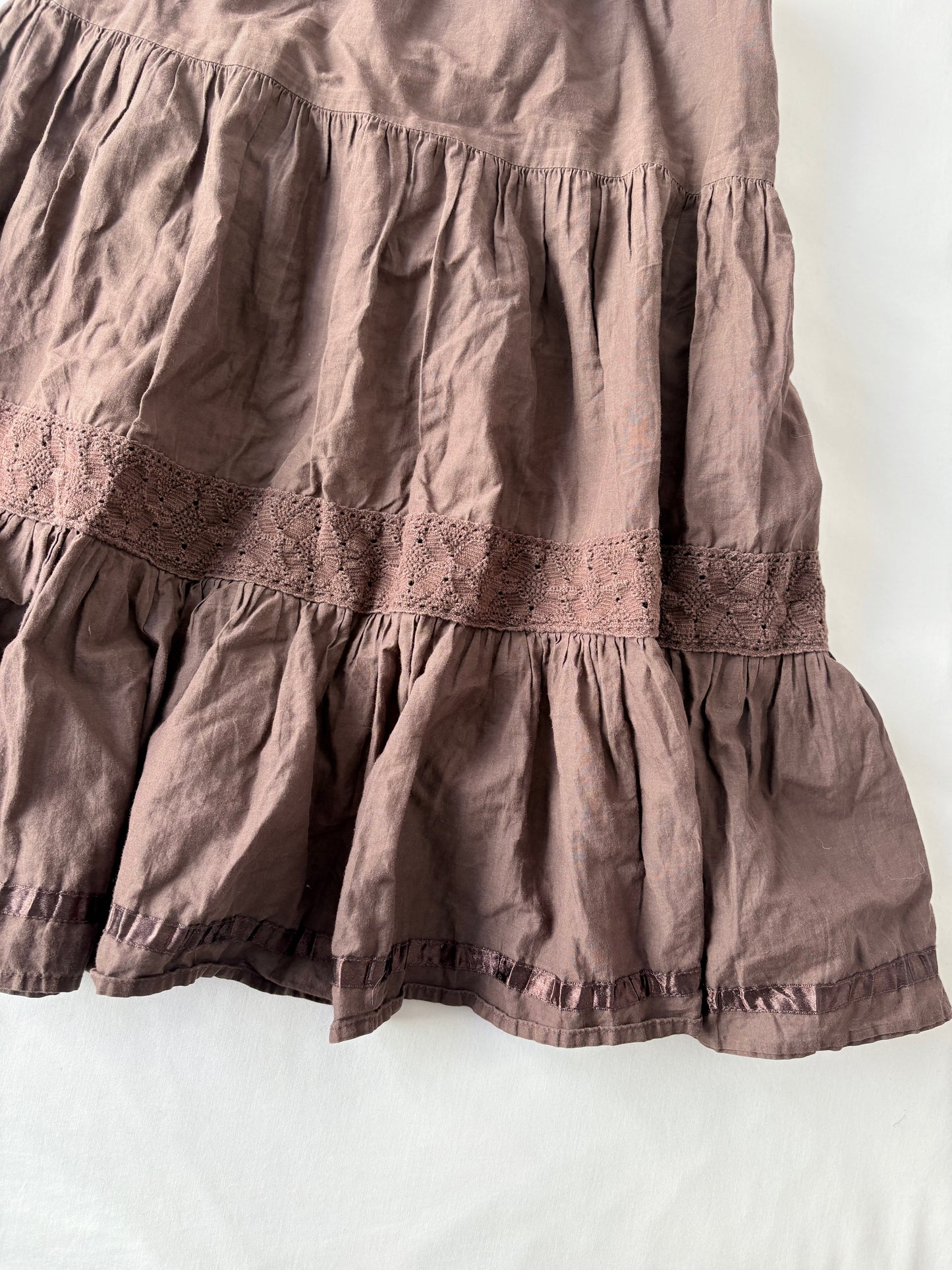 00’s Tiered chocolate midi skirt | Size 6