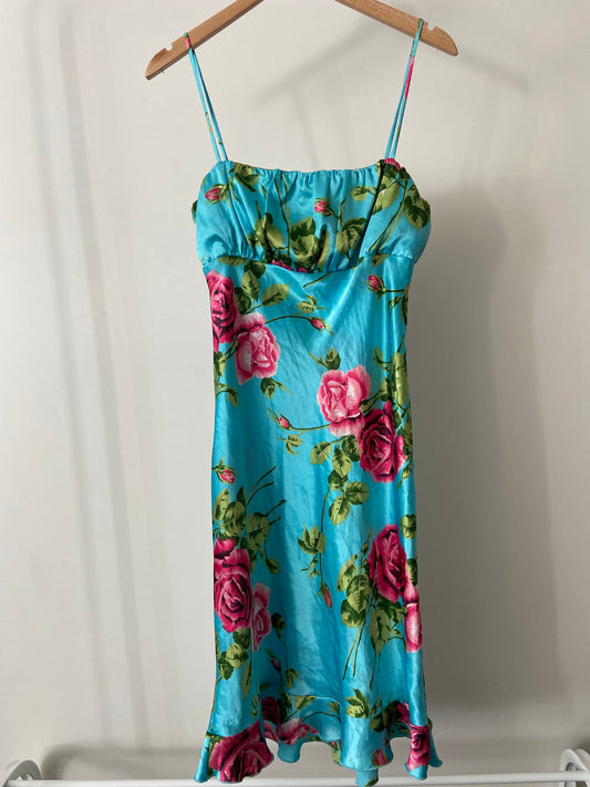 90’s Blue floral midi dress
