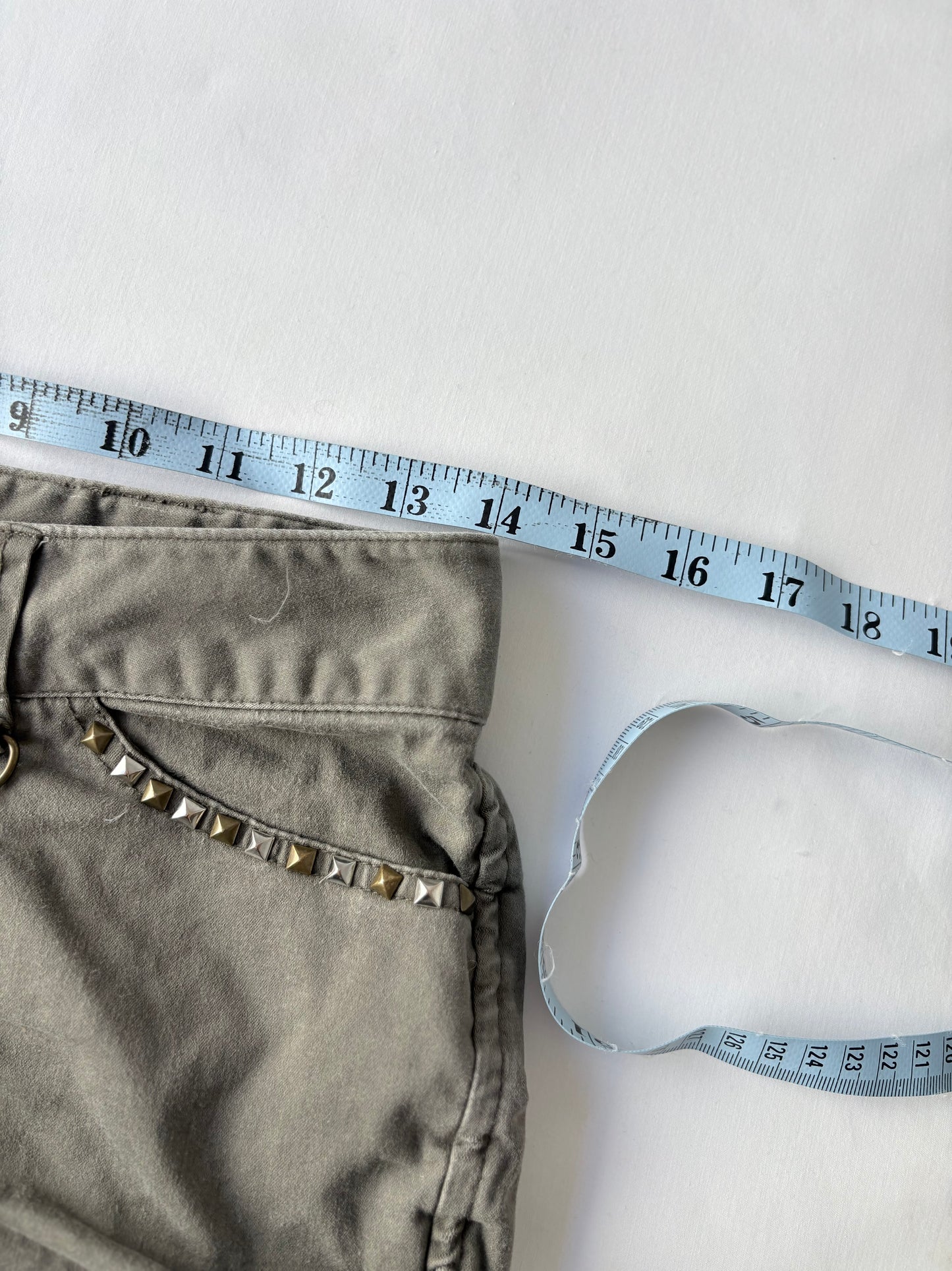 00’s Green studded low rise shorts | Size 8