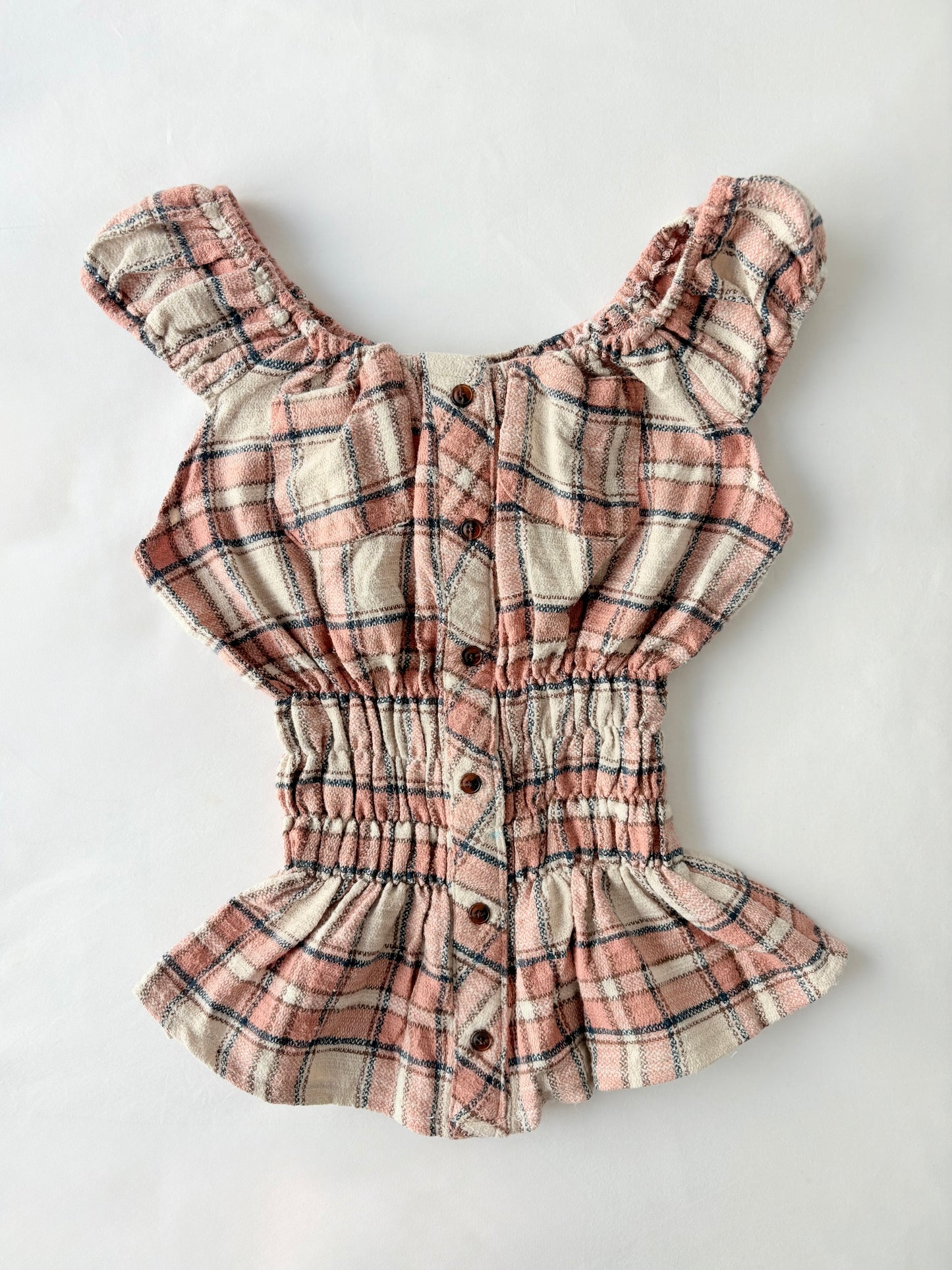 00’s Peach milkmaid plaid top | Size 10-12