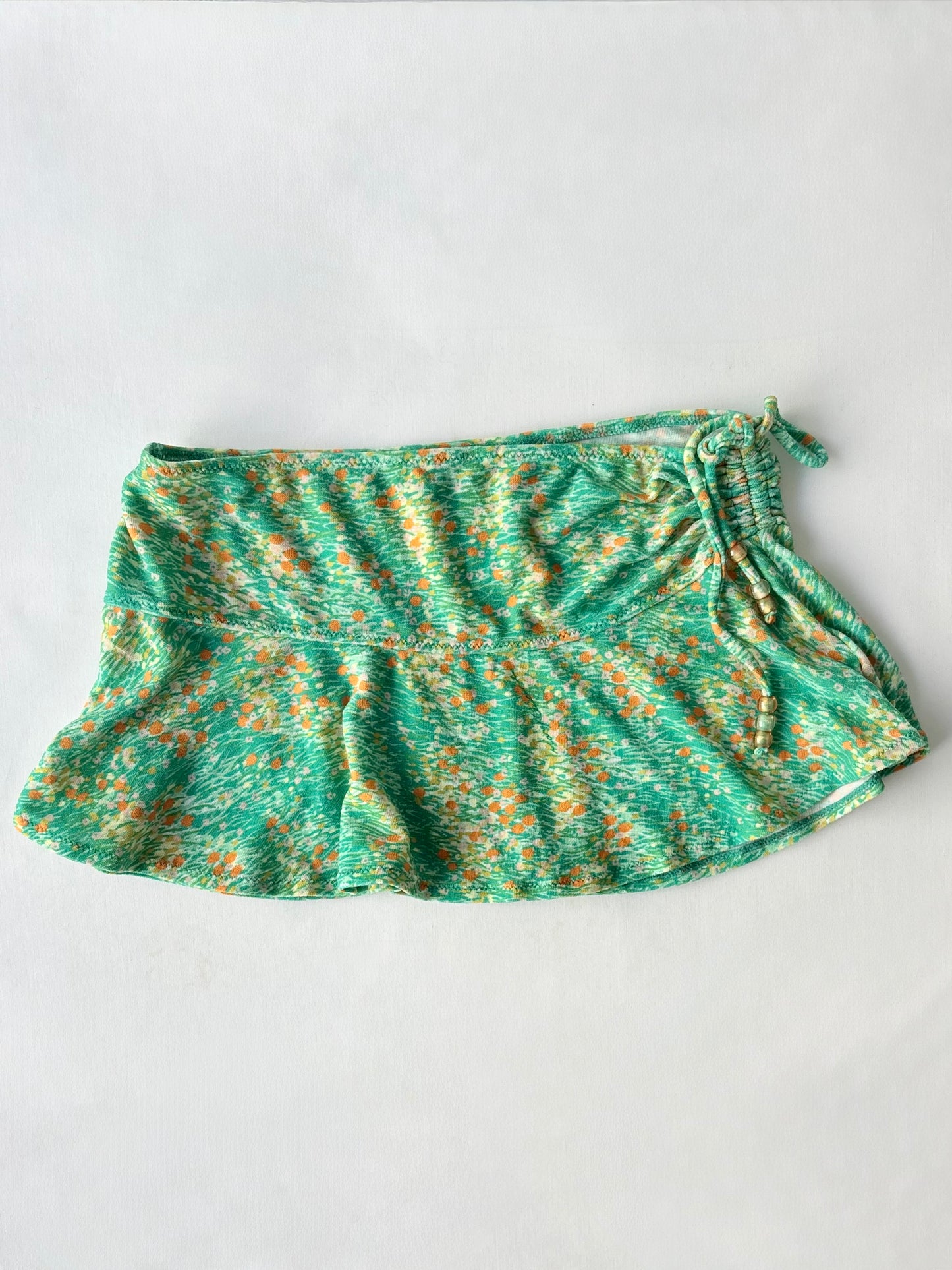 00’s Green ruched floral micro skirt | Size 4