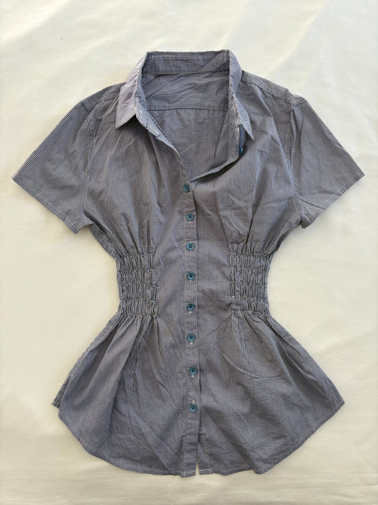 00’s Blue gingham cinched shirt | Size 6-8