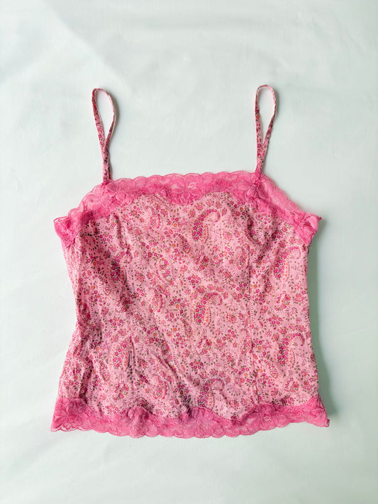 00’s Paisley pink lace trim cami | Size 8