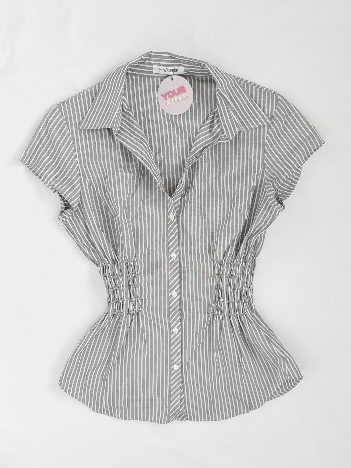 00’s New Yorker grey cinched shirt | Size 8-10