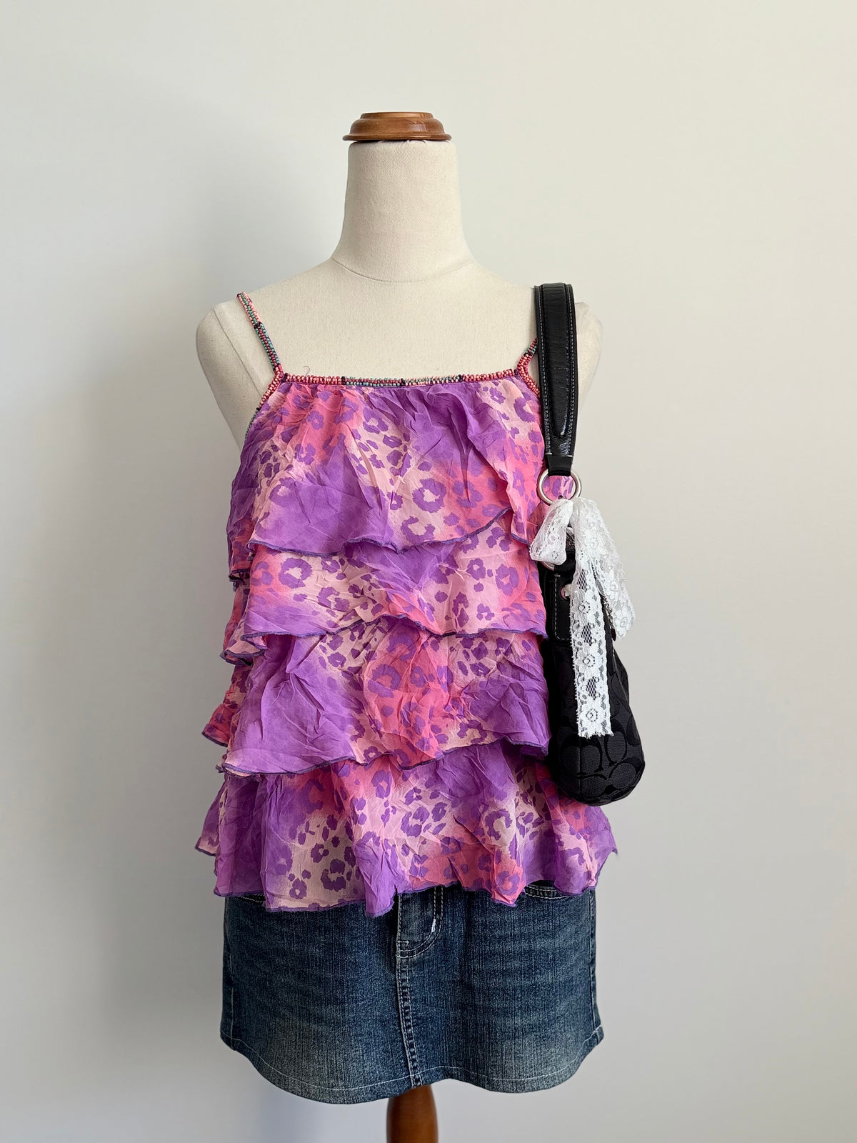 00’s Leopard tiered beaded top | Size 8