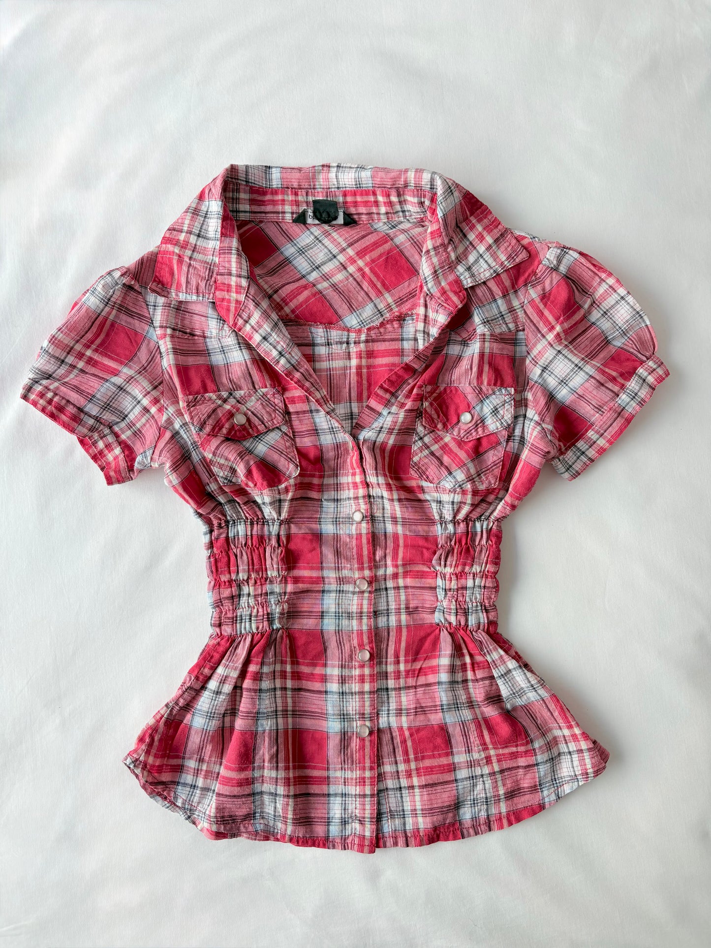 00’s Pink plaid cinched shirt | Size 8