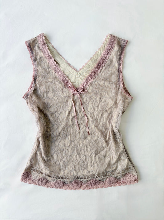 00’s RU Jeans pink lace tank | Size 10-12