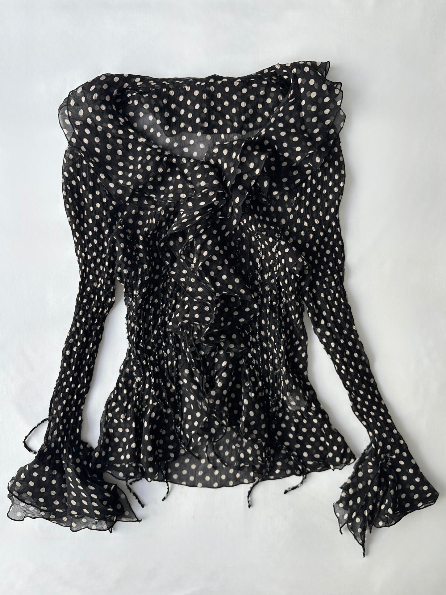 00’s Silk polka dot flared top | Size 10