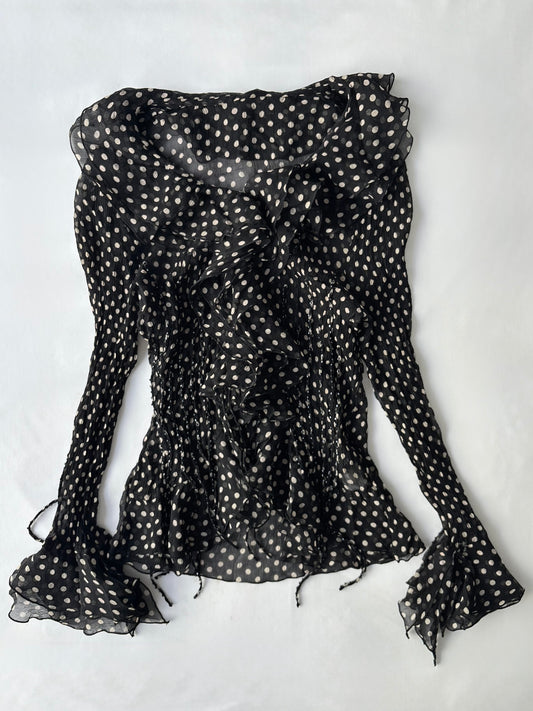 00’s Silk polka dot flared top | Size 10